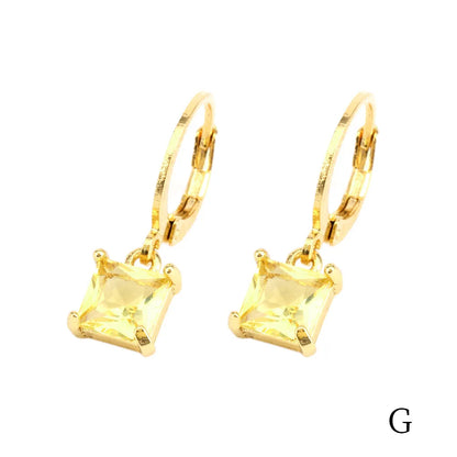 1 Pair Simple Style Shiny Round Square Plating Inlay Copper Zircon 18k Gold Plated Drop Earrings