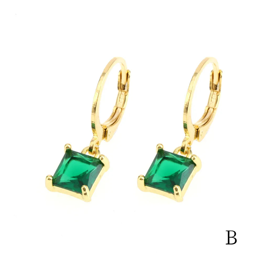 1 Pair Simple Style Shiny Round Square Plating Inlay Copper Zircon 18k Gold Plated Drop Earrings