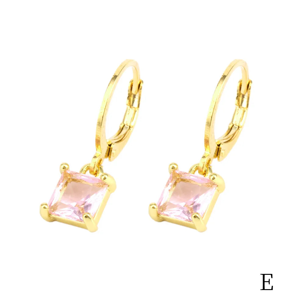 1 Pair Simple Style Shiny Round Square Plating Inlay Copper Zircon 18k Gold Plated Drop Earrings