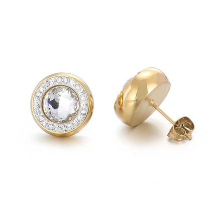 1 Pair Simple Style Shiny Round Plating Inlay Stainless Steel Artificial Crystal Zircon 18K Gold Plated Ear Studs