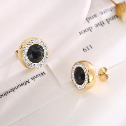 1 Pair Simple Style Shiny Round Plating Inlay Stainless Steel Artificial Crystal Zircon 18K Gold Plated Ear Studs