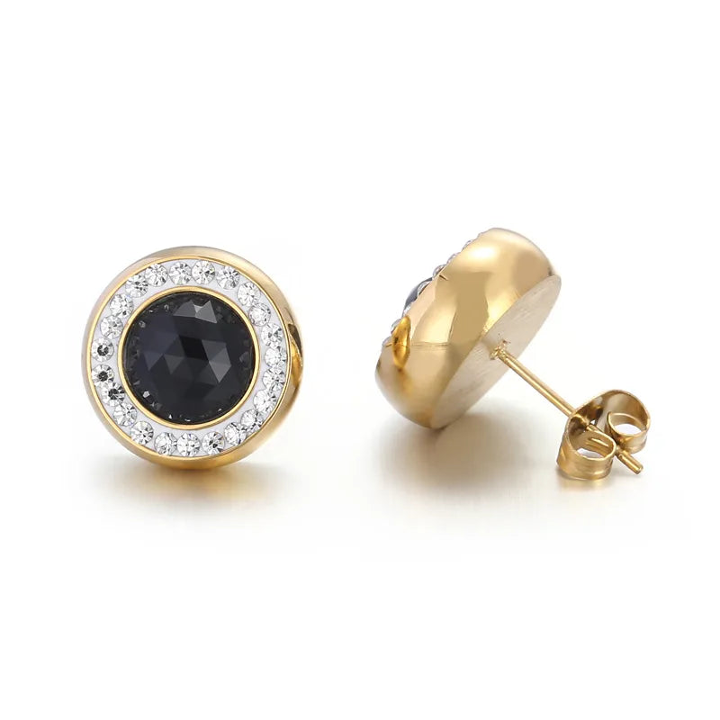 1 Pair Simple Style Shiny Round Plating Inlay Stainless Steel Artificial Crystal Zircon 18K Gold Plated Ear Studs