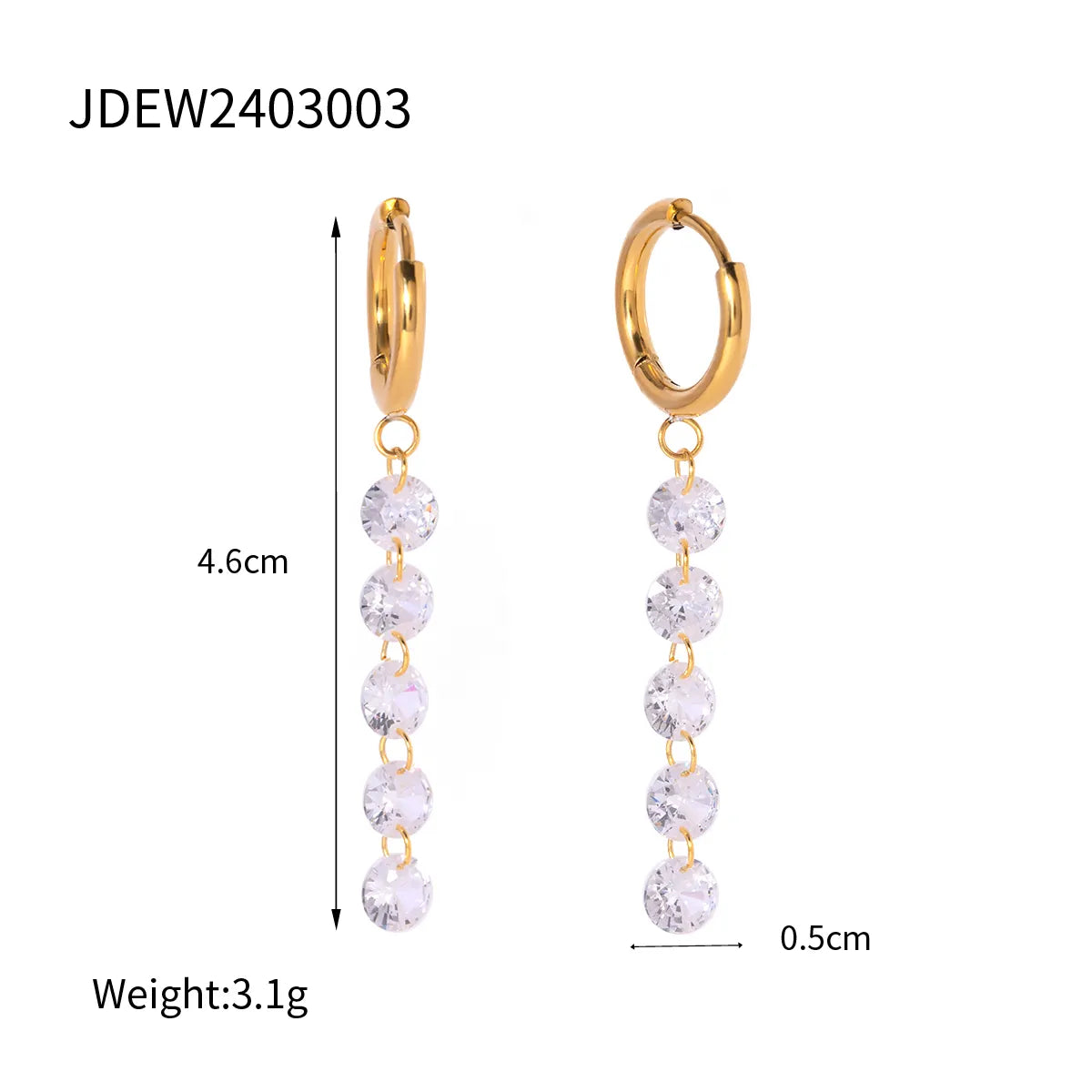 1 Pair Simple Style Shiny Round Zircon 304 Stainless Steel 18K Gold Plated Drop Earrings