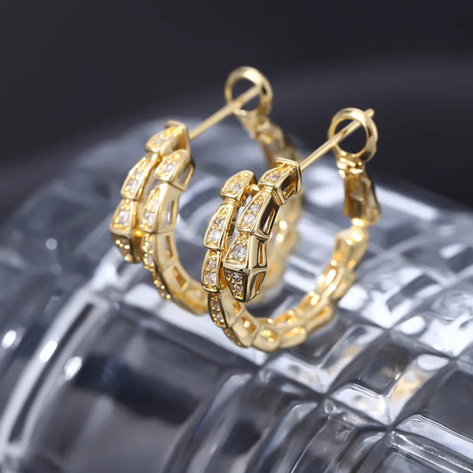 1 Pair Simple Style Shiny Snake Plating Inlay Copper Zircon Earrings