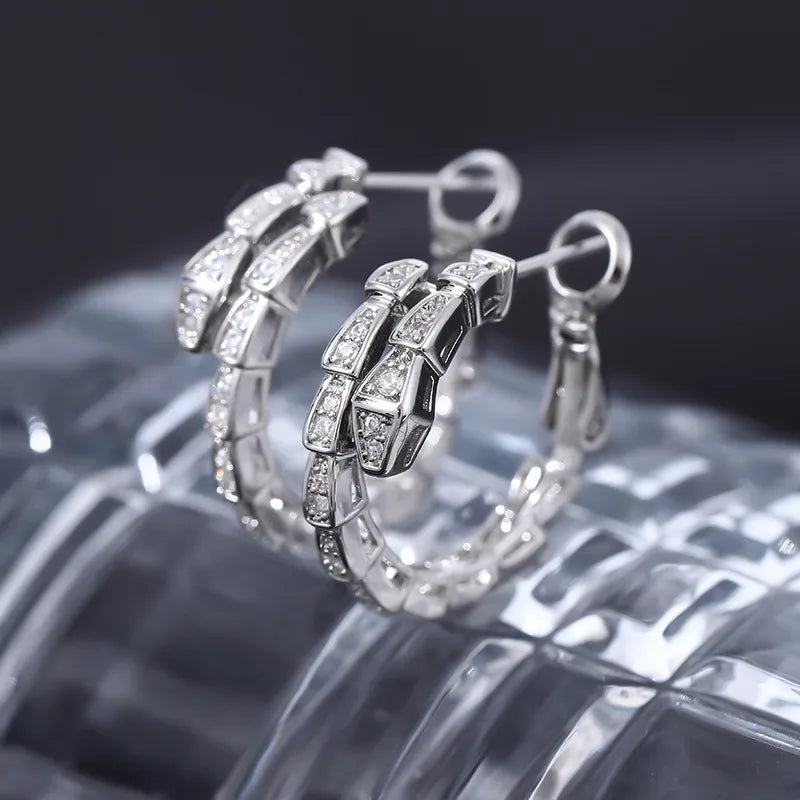 1 Pair Simple Style Shiny Snake Plating Inlay Copper Zircon Earrings