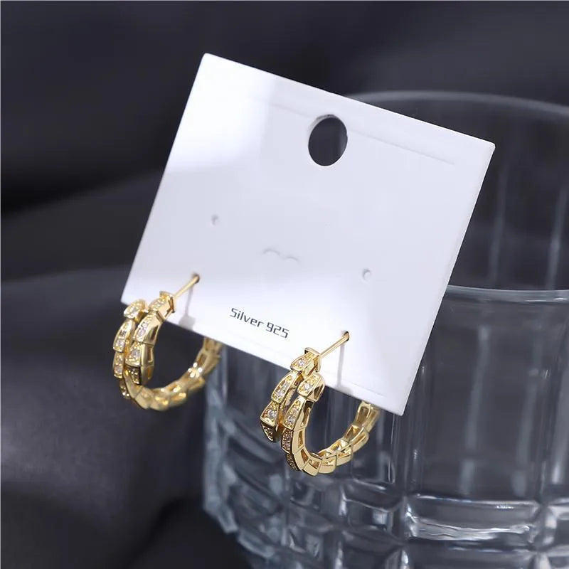 1 Pair Simple Style Shiny Snake Plating Inlay Copper Zircon Earrings