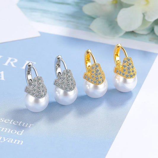 1 Pair Simple Style Shiny Solid Color Inlay Copper Pearl Zircon Earrings