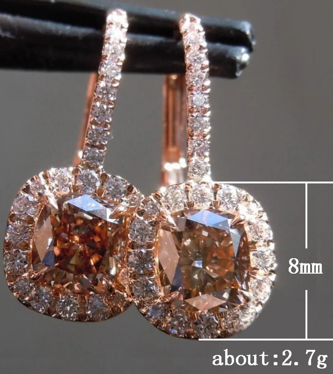 1 Pair Simple Style Shiny Square Copper Inlay Zircon Drop Earrings