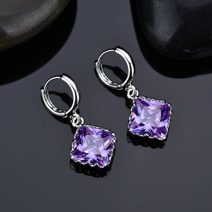 1 Pair Simple Style Shiny Square Plating Inlay Copper Alloy Artificial Gemstones Zircon White Gold Plated Drop Earrings