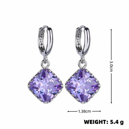 1 Pair Simple Style Shiny Square Plating Inlay Copper Alloy Artificial Gemstones Zircon White Gold Plated Drop Earrings