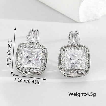 1 Pair Simple Style Shiny Square Plating Inlay Copper Zircon Drop Earrings