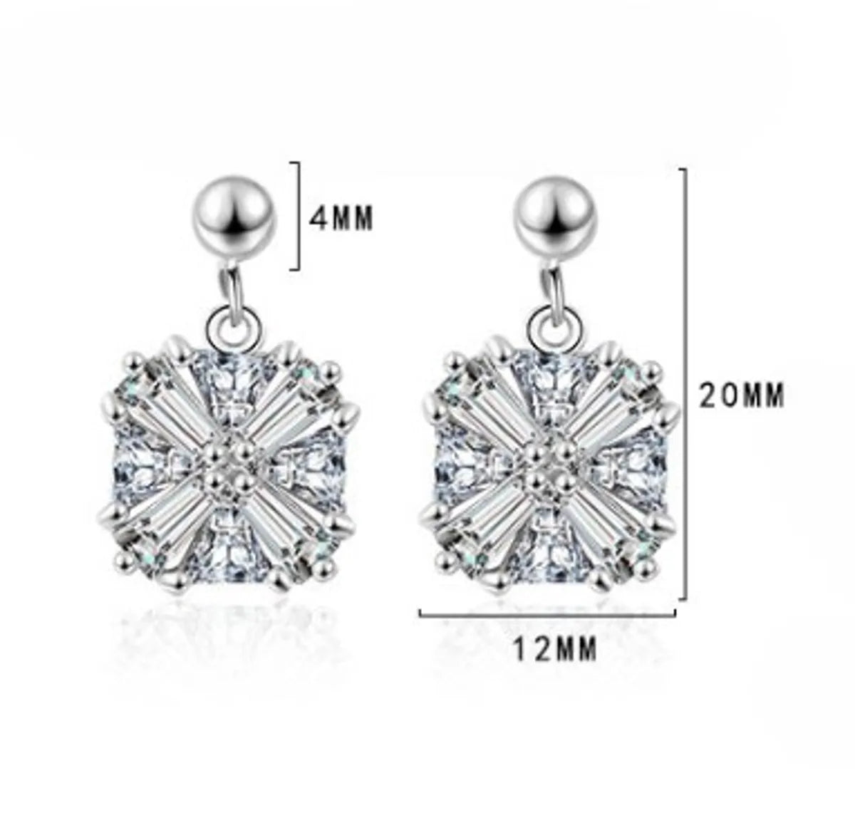 1 Pair Simple Style Shiny Square Plating Inlay Copper Zircon Drop Earrings