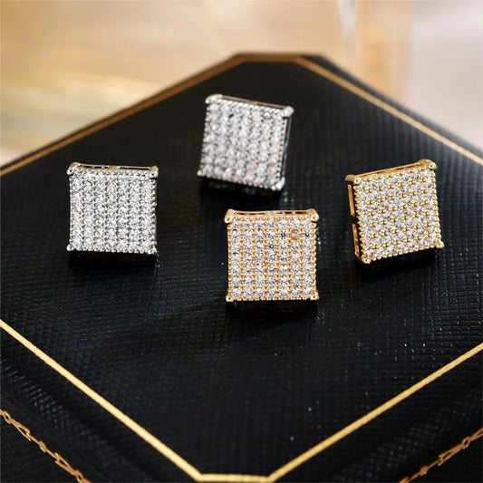 1 Pair Simple Style Shiny Square Polishing Plating Inlay Copper Zircon 18k Gold Plated Ear Studs