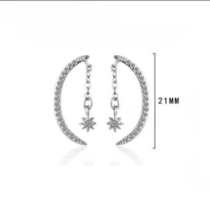 1 Pair Simple Style Shiny Star Moon Chain Inlay Copper Zircon Ear Studs