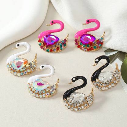 1 Pair Simple Style Shiny Swan Plating Inlay Alloy Rhinestones Gold Plated Ear Studs