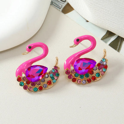 1 Pair Simple Style Shiny Swan Plating Inlay Alloy Rhinestones Gold Plated Ear Studs