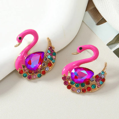 1 Pair Simple Style Shiny Swan Plating Inlay Alloy Rhinestones Gold Plated Ear Studs