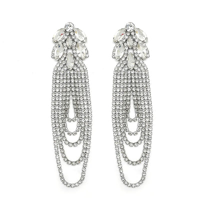 1 Pair Simple Style Shiny Tassel Inlay Alloy Artificial Diamond Drop Earrings