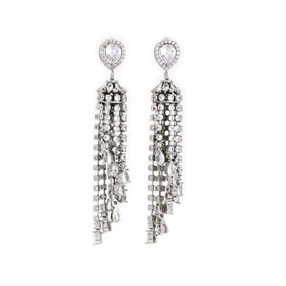 1 Pair Simple Style Shiny Tassel Inlay Copper Zircon Rhodium Plated Drop Earrings