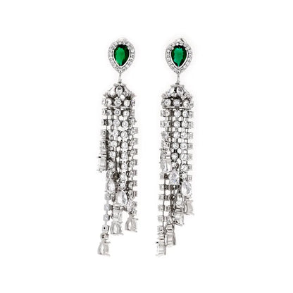 1 Pair Simple Style Shiny Tassel Inlay Copper Zircon Rhodium Plated Drop Earrings