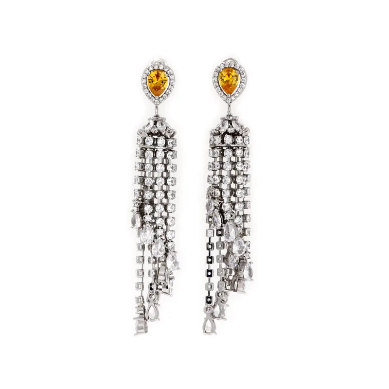 1 Pair Simple Style Shiny Tassel Inlay Copper Zircon Rhodium Plated Drop Earrings