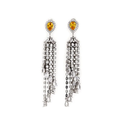 1 Pair Simple Style Shiny Tassel Inlay Copper Zircon Rhodium Plated Drop Earrings