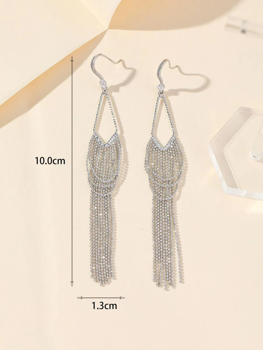 1 Pair Simple Style Shiny Tassel Plating Inlay Copper Zircon Drop Earrings