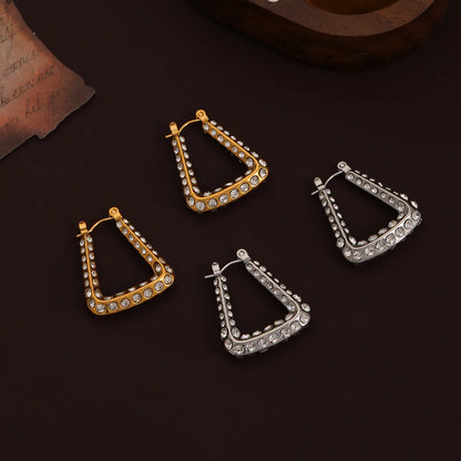 1 Pair Simple Style Shiny Trapezoid Inlay 304 Stainless Steel Zircon Gold Plated Earrings