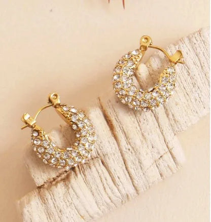 1 Pair Simple Style Shiny Water Droplets Inlay 304 Stainless Steel Zircon 18K Gold Plated Earrings