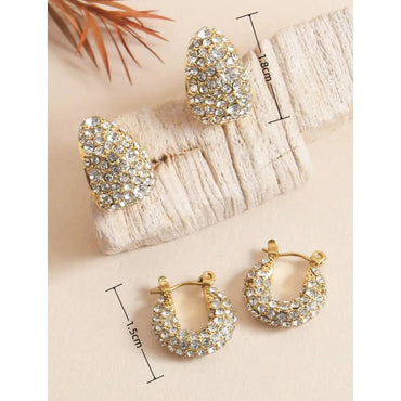 1 Pair Simple Style Shiny Water Droplets Inlay 304 Stainless Steel Zircon 18K Gold Plated Earrings