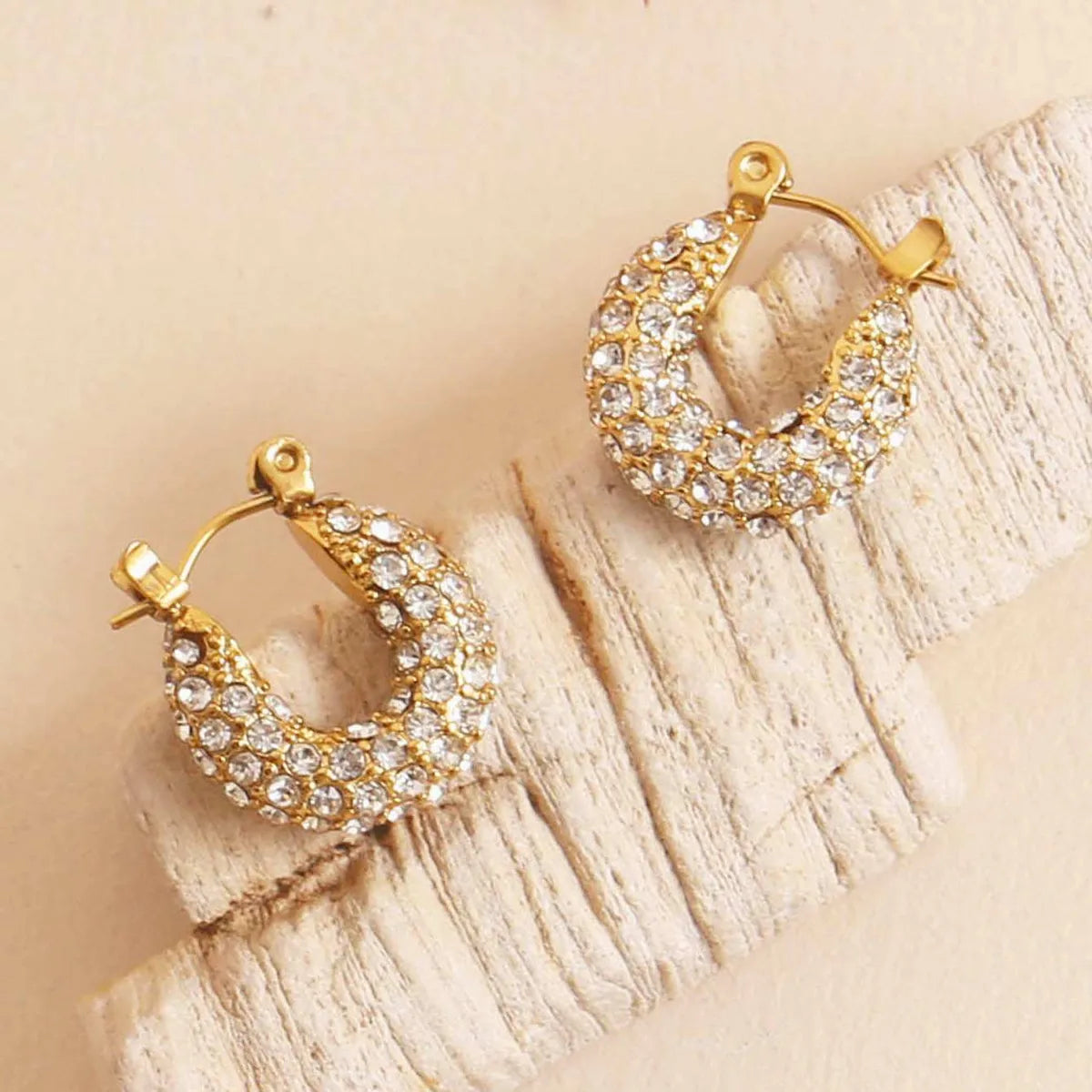 1 Pair Simple Style Shiny Water Droplets Inlay 304 Stainless Steel Zircon 18K Gold Plated Earrings