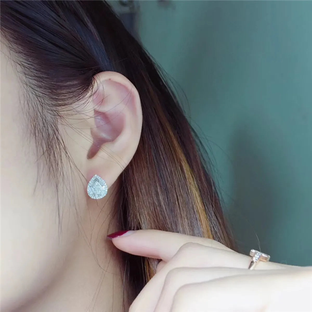 1 Pair Simple Style Shiny Water Droplets Plating Inlay Sterling Silver Zircon Ear Studs