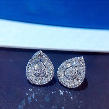 1 Pair Simple Style Shiny Water Droplets Plating Inlay Sterling Silver Zircon Ear Studs