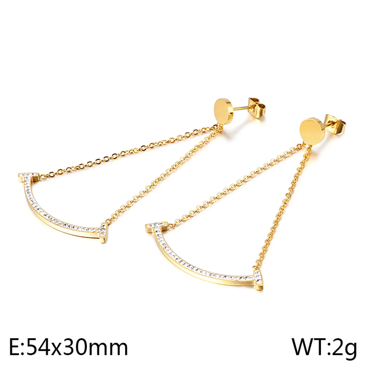 1 Pair Simple Style Smile Face Inlay 304 Stainless Steel Rhinestones 18K Gold Plated Drop Earrings