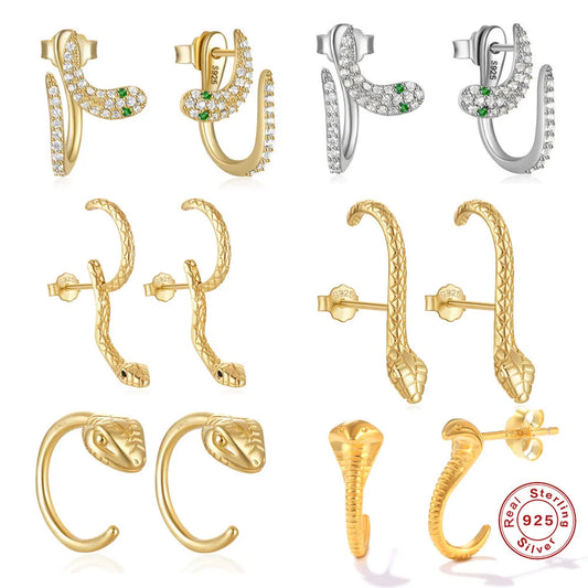 1 Pair Simple Style Snake Plating Inlay Sterling Silver Zircon Ear Studs