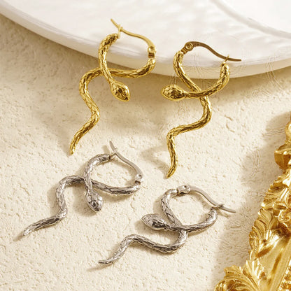 1 Pair Simple Style Snake Plating Stainless Steel 18k Gold Plated Earrings