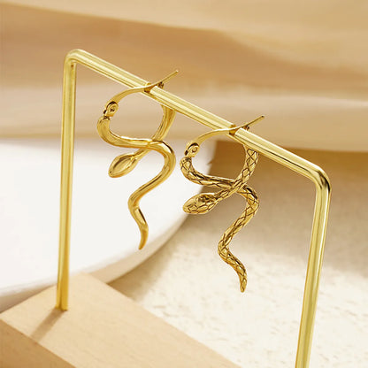 1 Pair Simple Style Snake Plating Stainless Steel 18k Gold Plated Earrings