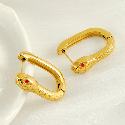 1 Pair Simple Style Snake Plating 304 Stainless Steel 18K Gold Plated Hoop Earrings