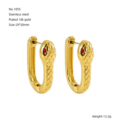 1 Pair Simple Style Snake Plating 304 Stainless Steel 18K Gold Plated Hoop Earrings