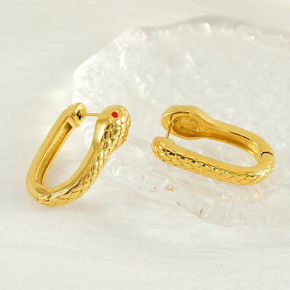 1 Pair Simple Style Snake Plating 304 Stainless Steel 18K Gold Plated Hoop Earrings