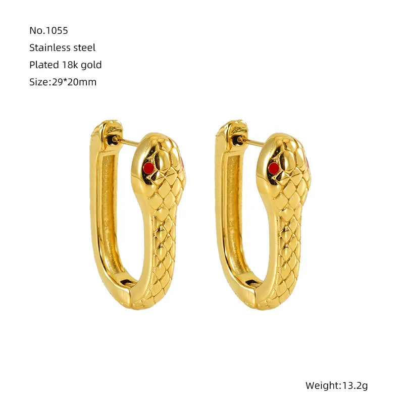 1 Pair Simple Style Snake Plating 304 Stainless Steel 18K Gold Plated Hoop Earrings