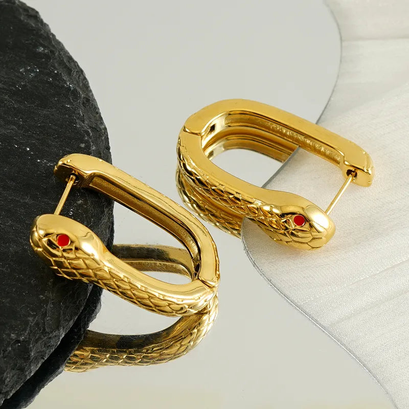 1 Pair Simple Style Snake Plating 304 Stainless Steel 18K Gold Plated Hoop Earrings