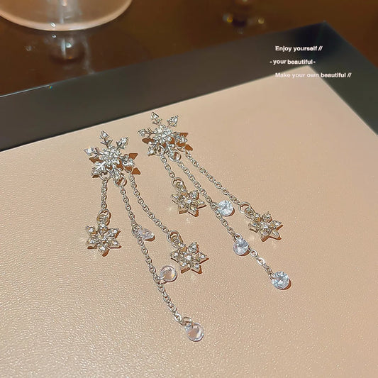 1 Pair Simple Style Snowflake Plating Inlay Alloy Artificial Diamond Drop Earrings