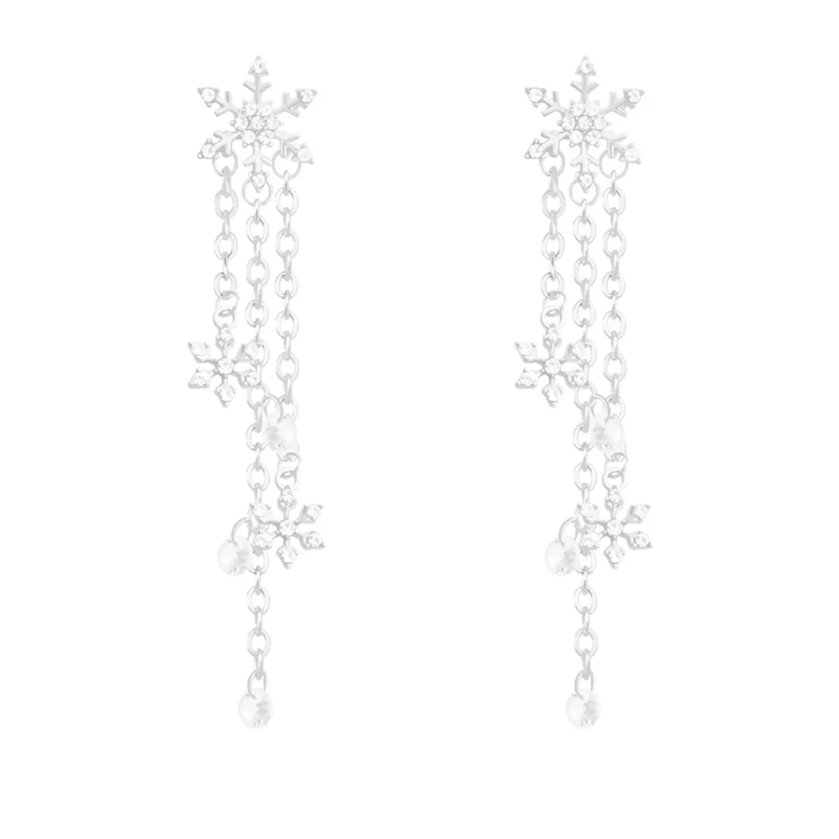 1 Pair Simple Style Snowflake Plating Inlay Alloy Artificial Diamond Drop Earrings