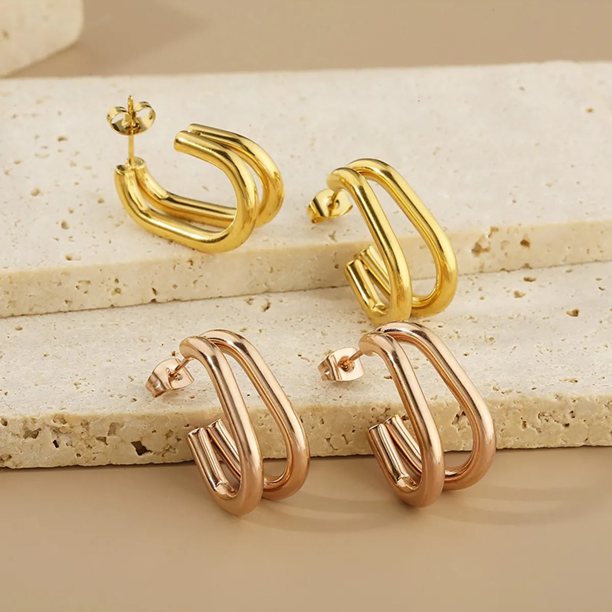 1 Pair Simple Style Solid Color 304 Stainless Steel 18K Gold Plated Ear Studs