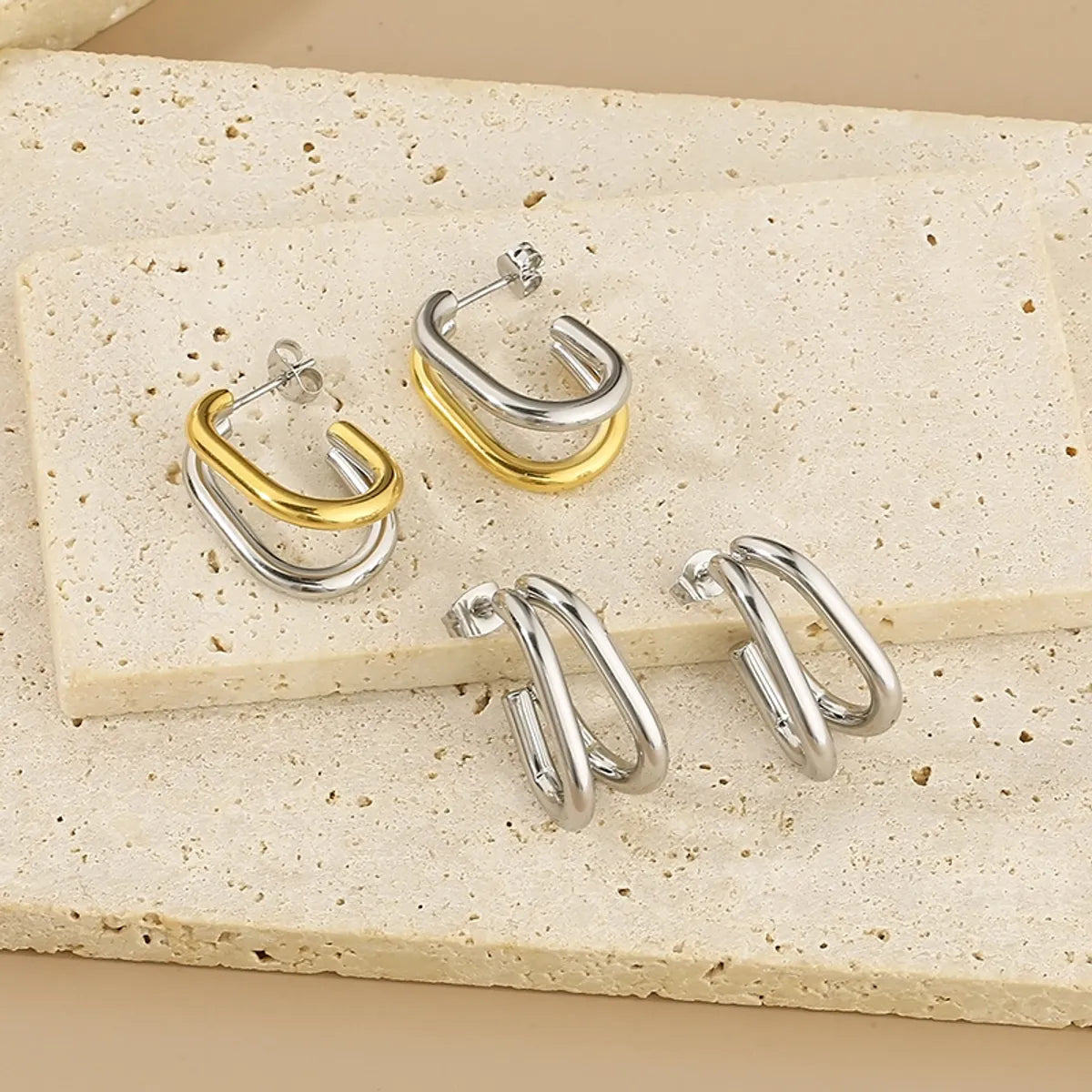 1 Pair Simple Style Solid Color 304 Stainless Steel 18K Gold Plated Ear Studs