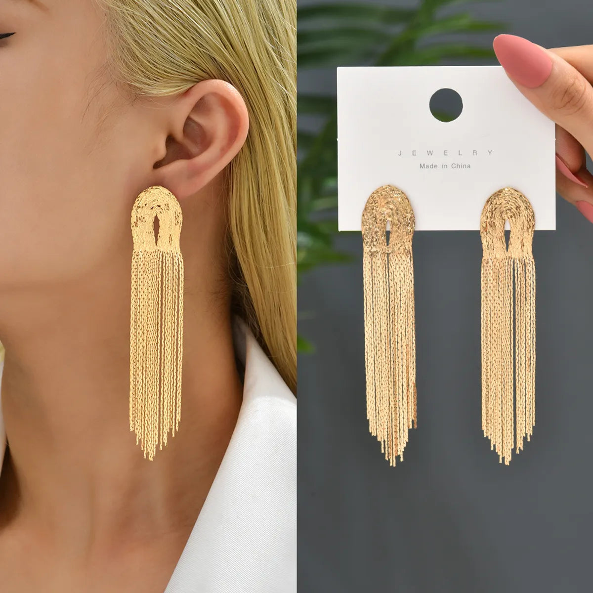 1 Pair Simple Style Solid Color Alloy Tassel Women'S Earrings