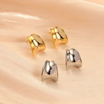 1 Pair Simple Style Solid Color Asymmetrical Plating Copper Gold Plated Ear Studs