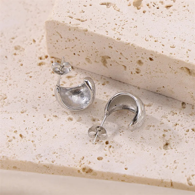 1 Pair Simple Style Solid Color C Shape Stainless Steel Ear Studs