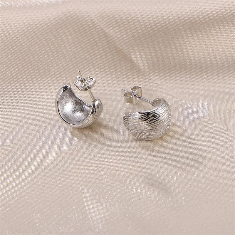 1 Pair Simple Style Solid Color C Shape Stainless Steel Ear Studs